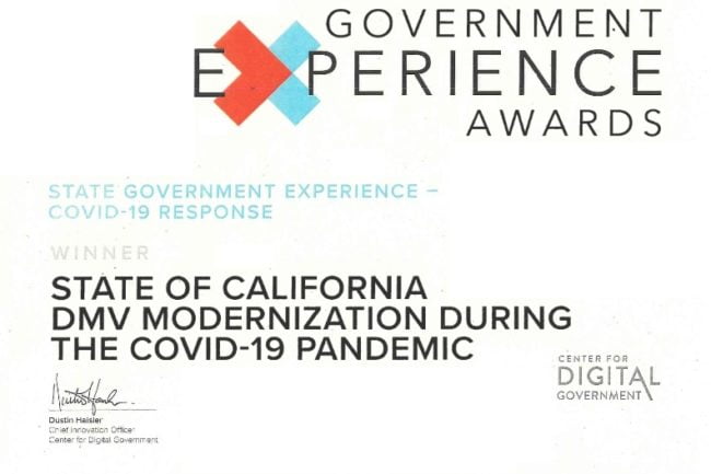 DMV Government Experience Award-2020