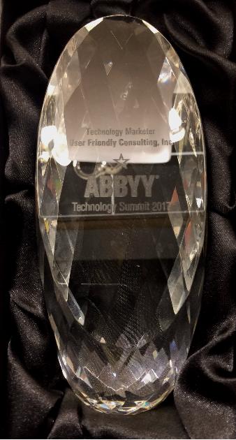 image of the trophy for the ABBYY Technology Marketer Award for 2017