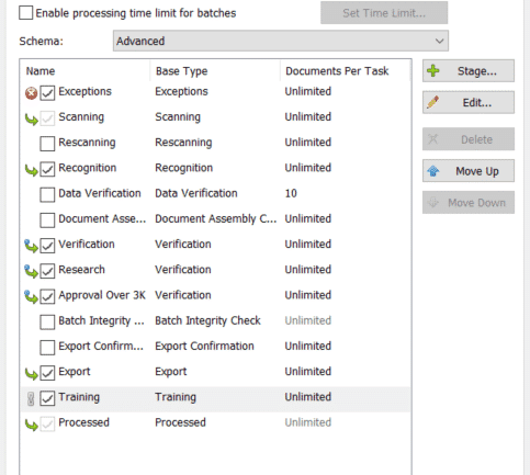 screen shot from abbyy flexicapture showing the work flow configuration screen